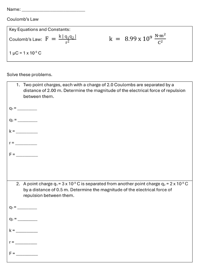 Guided Notes on Coulomb's Law