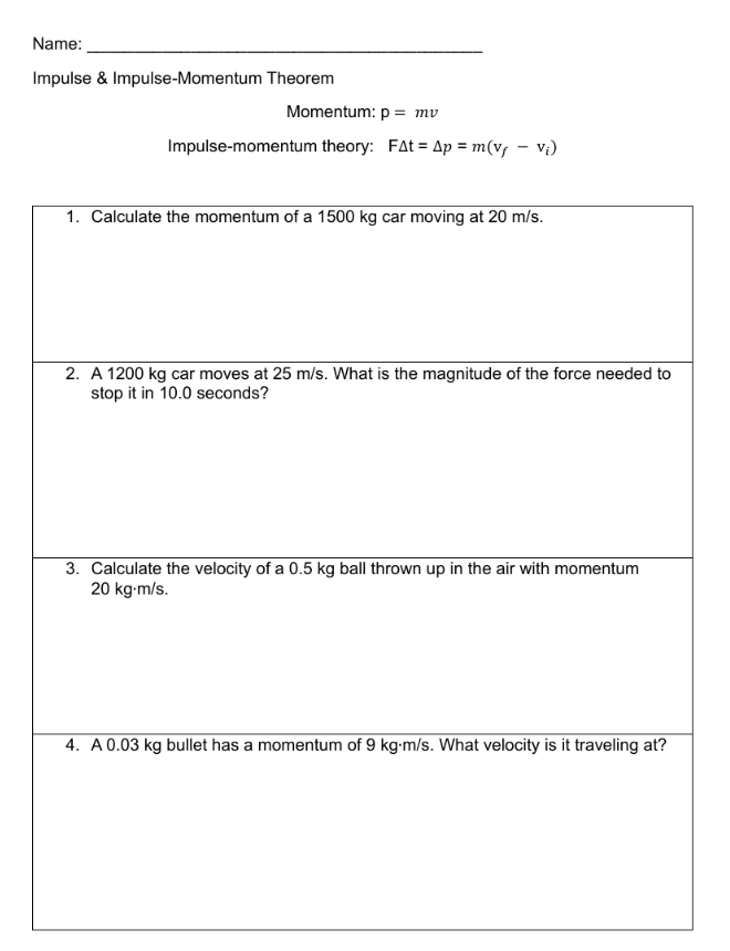 guided notes worksheet on impulse and momentum thumbnail