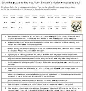 Puzzle: Decode the hidden message by solving kinematic problems